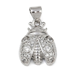 Платина Латунные микро проложить кубического циркония подвески, без кадмия и без свинца, насекомое, платина, 17x13x4 мм, отверстие : 4.5x3.5 мм