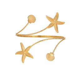 Starfish 304 Stainless Steel Upper Arm Cuff, Open Arm Cuff Bangles for Women, Golden, Starfish, Inner Diameter: 3.23 inch(8.2cm)