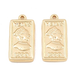 Golden 304 Stainless Steel Pendants, Rectangle with Venus 1990 Charms, Rack Plating, Long-Lasting Plated, Golden, 25x12x2.5mm, Hole: 2mm