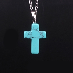 Synthetic Turquoise Synthetic Turquoise Pendants, with Platinum Tone Brass Findings, Cross, 25x18mm