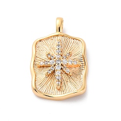 Настоящее золото 18K Латунные микро проложить кубического циркония подвески, без кадмия, без никеля и без свинца, квадрат со звездными подвесками, реальный 18 k позолоченный, 21.5x14x4 мм, отверстие : 1.5x2.5 мм