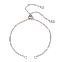 Нержавеющая Сталь Цвет 304 изготовление браслетов-слайдеров из нержавеющей стали, с подвесками на концах из латунного паве из прозрачных кубических цирконий, цвет нержавеющей стали, 9.84 дюйм (25 см), Перейти кольцо: 4x0.8 мм, 2.5 мм внутренним диаметром