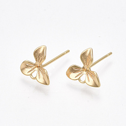 Настоящее золото 18K Изделия из латуни, за половину пробурено бисера, цветок, без никеля , реальный 18 k позолоченный, 9x10 мм, отверстия: 1.4 мм, штифты: 0.8 мм
