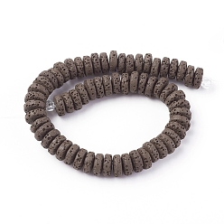 Coconut Brown Natural Lava Rock Beads Strands, Dyed, Flat Round/Disc, Coconut Brown, 8~8.5x3~4mm, Hole: 2mm, about 62 pcs/Strand, 7.87 inch(20 cm)