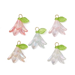 Golden 6Pcs Transparent Acrylic Pendants, with Brass Ball Head Pins, Flower, Golden, 17x16x15.5mm, Hole: 2mm, 6pcs/set