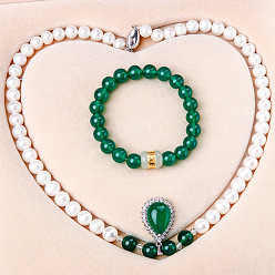 Платина Комплекты ожерелий и браслетов из натурального пресноводного жемчуга с хризопразом для женщин, платина, 450 мм, 2 шт / комплект