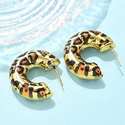 Настоящее золото 18K Латунь серьги, стойки покрытие, долговечный, без свинца и без кадмия, c-образный с леопардовым принтом, реальный 18 k позолоченный, 30.5x10 мм