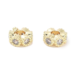 Прозрачный Латунные микро проложить кубического циркония бусы, без кадмия, без никеля и без свинца, плоско-круглые, реальный 18 k позолоченный, прозрачные, 6x3 мм, отверстие : 2 мм