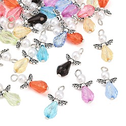 (52) Непрозрачная лаванда 4 наборы угловых акриловых подвесок, с находкой из сплава в тибетском стиле и акриловыми бусинами, имитирующими жемчуг, разноцветные, 25x14x8 мм, отверстие : 2 мм, 8 шт / комплект, 32 шт / коробка