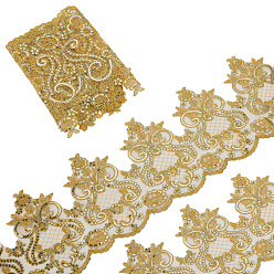 (932FM) Темно-синий аква-матовый с подкладкой Отделка цветочным кружевом из полиэстера, лента с пайетками для животных, аксессуары для одежды, темно-золотистые, 9-7/8 дюйм (250 мм), около 2.00 ярдов (1.83 м) / шт