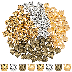 Mixed Color 120Pcs 4 Colors Tibetan Style Alloy Kitten Beads, Cat Head, Lead Free & Cadmium Free, Mixed Color, 8x8x5mm, Hole: 2mm, 30pcs/color 