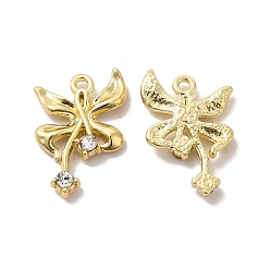 Light Gold Clear Glass Bowknot Pendants, with Alloy Finding, Long-Lasting Plated, Cadmium Free & Lead Free, Light Gold, 22.5x15x3mm, Hole: 1.5mm