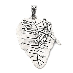 Лист Тибетский сплав стиля большие кулоны, винтажные аксессуары своими руками, лист, 69x54x2.5 мм, отверстие : 5x11 мм