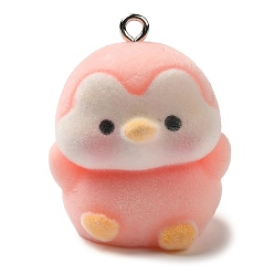 Pink Подвески из флокированной смолы, Подвески в виде животных с железными петлями с платиновым покрытием, медведь, розовые, 29x24x19 мм, отверстие : 2 мм