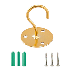 Золотистый Железные настенные крючки, крючки для полотенец, настенные украшения орнаменты, плоско-круглые, золотые, 65.5x55.5 мм, отверстие : 6 мм