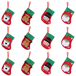 Mixed Shapes 12 шт. 4 стили тканевый рождественский чулок подарочный пакет подвеска украшение, для подвесного украшения елки, разнообразные, 160x120 мм, 3 шт / стиль