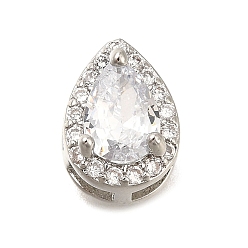 Платина Латунные микропаве прозрачные подвески с фианитом, без кадмия, без никеля и без свинца, овальные амулеты, платина, 11x8x7 мм, отверстие : 3x2 мм