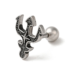 Antique Silver 304 Stainless Steel Stud Earrings, Barbell Cartilage Earrings, Tool, Antique Silver, 12x9.5mm