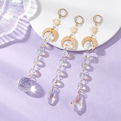 Золотой 3шт. стеклянные каплевидные круглые подвесные ловцы солнца в форме листа, звенья из латуни и нержавеющей стали «луна, солнце» для наружного и садового декора, золотые, 160 мм