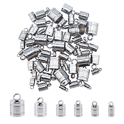 Stainless Steel Color 304 Stainless Steel Cord Ends, End Caps, Column, Stainless Steel Color, 60pcs/box