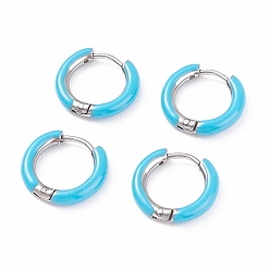 Темно-Голубой Двухцветные 304 массивные серьги-кольца из нержавеющей стали с эмалью для женщин, цвет нержавеющей стали, глубокое синее небо, 10 датчик, 15~16x2.5~3 мм, штифты : 1 мм