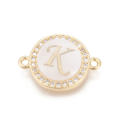 Letter K Латунные микро проложить кубических ссылки циркония, с оболочкой, долговечный, без свинца, без кадмии и без никеля, реальный 18 k позолоченный, плоские круглые с буквы, прозрачные, letter.k, 13.5x18.5x4.5 мм, отверстие : 1.4 мм