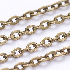 Antique Bronze Iron Cable Chains, Unwelded, with Spool, Flat Oval, Popular for Jewelry Making, Important Decoration, Cadmium Free & Nickel Free & Lead Free, Antique Bronze, 3x2x0.6mm, about 328.08 Feet(100m)/roll