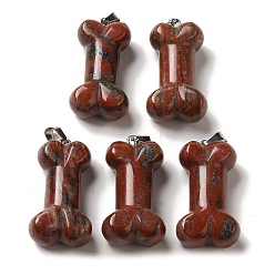 Labradorite Pendentifs en labradorite rouge naturelle, Breloques en os de chien avec fermoir en fer platine, 36~37x19.5~21x11~12.5mm, Trou: 7x4mm