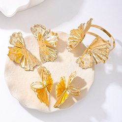 Золотой Браслет-манжета из сплава листьев гинкго, кольцо-манжета и серьга-гвоздик, золотые, внутренний диаметр: 54 мм