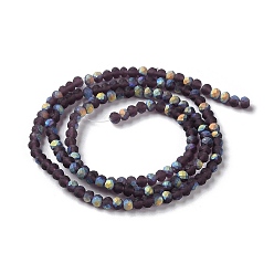Indigo Imitation Jade Glass Beads Strands, Half AB Color Plated, Faceted, Frosted, Rondelle, Indigo, 3x2mm, Hole: 0.7mm, about 155pcs/strand, 15.75''(40cm)