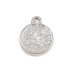 Нержавеющая Сталь Цвет Кованые 304 подвески из нержавеющей стали, плоские круглые прелести, цвет нержавеющей стали, 12.5x10x2 мм, отверстие : 1.6 мм