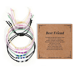 Mixed Color Adjustable Glass Seed Beaded Friendship Braided Bracelet Sets, Multi-Strand Adjustable Stackable Bracelets, with Paper Display Cards, Mixed Color, 11.02 inch(28cm), 6pcs/set
