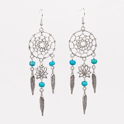 Mixed Color Alloy Chandelier Earrings, with Wood Beads and Brass Earring Hooks, Mixed Color, 106mm, Pin: 0.5mm