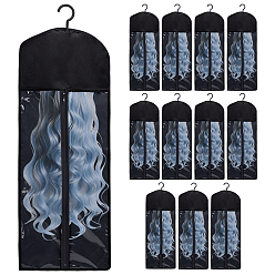 Black 12Pcs Non-Woven Fabric Wig Storage Dust Cover, Rectangle, with 12Pcs Plastic Wig Hook, Black, 800x310x1mm