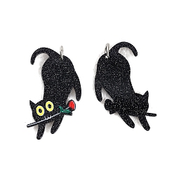Черный Акриловые подвески на тему Дня Святого Валентина, кошка, чёрные, 46x36 мм