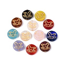 (52) Непрозрачная лаванда Стеклянные бусины, плоский круг с качалкой, золотой металл обвитыми, разноцветные, 15x4~5 мм, отверстие : 1 мм