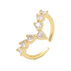 Сердце Латунные кольца-манжеты из кубического циркония с паве, настоящее 18k позолоченное широкое кольцо для женщин, сердце, 23x16.5 мм, внутренний диаметр: регулируемый