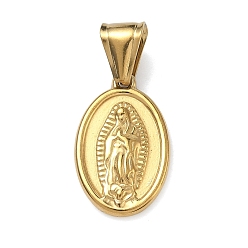Real 20K Gold Plated Религиозные 304 подвески из нержавеющей стали, овальный с подвеской в виде Девы Марии Гваделупской, ионное покрытие (ip), долговечный, реальный 20 k позолоченный, 23.5x15x3 мм, отверстие : 4x9 мм