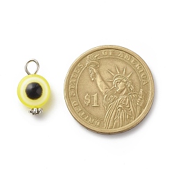 Antique Silver Evil Eye Resin Pendants, with Alloy Daisy Spacer Beads, Flat Round Charm, Mixed Color, Antique Silver, 16.5~17x10x6mm, Hole: 2.5~3mm