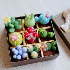 Mixed Color Succulent Plant Gift Box Needle Felting Kit, including Iron Needles, Foam Chassis, Wool, Paper Gift Box & Fluffy Cord, Mixed Color, Finished Product: 128.5x128.5x40mm