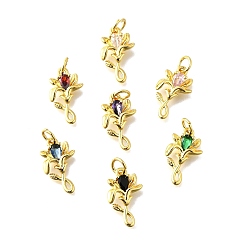 (52) Непрозрачная лаванда Латунные микро проложить кубического циркония подвески, , с прыжковых колец, без кадмия и без свинца, долговечный, стойки покрытие, реальный 18 k позолоченный, разноцветные, 17x10.5x3 мм, отверстие : 3 мм