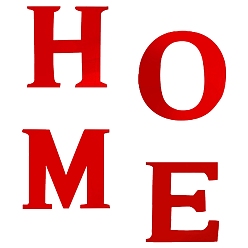 Red Mirror Wall Stickers, Self Adhesive Acrylic Mirror Sheets, for Home Living Room Bedroom Decor, Word HOME, Red, 28x29x~30x0.1cm, 4pcs/set