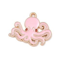 Pink Подвески из эмали и сплава, золотой свет, без кадмия и без свинца, очарование осьминога, розовые, 20.5x26x1.5 мм, отверстие : 1.8 мм