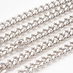 Platinum Iron Cuban Link Chains, Chunky Chains, Unwelded, with Spool, Oval, Platinum, 9x8x2mm, about 164.04 Feet(50m)/roll