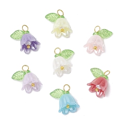 Золотой Акриловые бусины с пластиковыми бусинами-имитаторами жемчуга, цветок, с латунными штифтами, золотые, 14.5x16x11 мм, отверстие : 3 мм