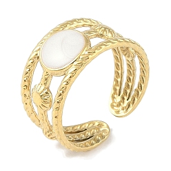 Настоящее золото 18K Ионное покрытие (ip) 304 плоские круглые манжеты с эмалью из нержавеющей стали, кольца на пальцах, широкие открытые кольца для женщин, реальный 18 k позолоченный, 10.5 мм