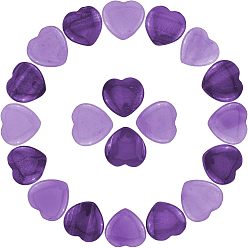 Фиолетовый 20шт. сердце окрашенный натуральный полосатый агат сердце пальмовый камень, карманный камень для медитации баланса энергии, с мешками на шнурке из бархатной ткани, фиолетовые, 16~16.5x15~15.5x6~6.5 мм