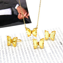 Золотистый Ожерелья, серьги-гвоздики и кольца из сплава бабочки для женщин, с кубического циркония, золотые, 450 мм