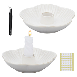 Белый Фарфоровые подсвечники, с фитилем из смолы, двусторонним скотчем и 201 пинцетом из нержавеющей стали с заостренными концами, плоско-круглые, белые, 127x127x30 мм, внутренний диаметр: 23 мм