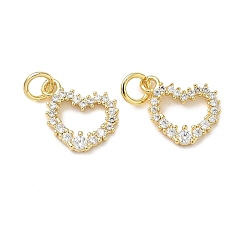 Настоящее золото 18K Латунные микро проложить кубического циркония подвески, сердце, стойки покрытие, без свинца и без кадмия, долговечный, с целью перехода в кольце, реальный 18 k позолоченный, 11.5x12.5x2 мм, отверстие : 3.6 мм